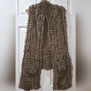 Handmade Knitted Rabbit Fur & Acrylic Vest - Brown Cable Knit Fur M indie sleaze